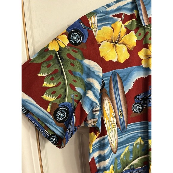 Vintage RJC Hawaiian Shirt Mens L Red Short Sleeve USA Beach Button Up Aloha - Picture 3 of 7